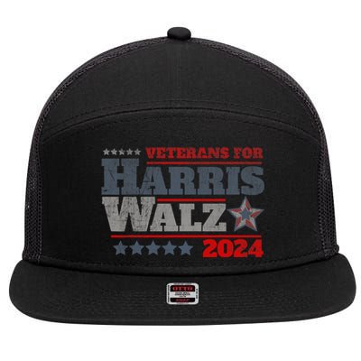 Retro Veterans For Kamala Harris Tim Walz 2024 Harris Waltz 7 Panel Mesh Trucker Snapback Hat