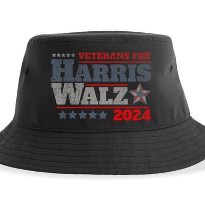 Retro Veterans For Kamala Harris Tim Walz 2024 Harris Waltz Sustainable Bucket Hat