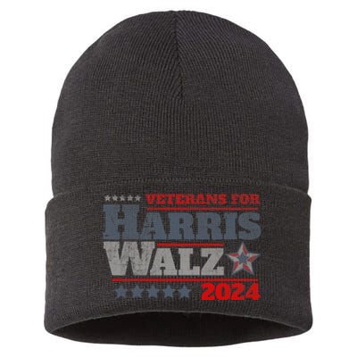 Retro Veterans For Kamala Harris Tim Walz 2024 Harris Waltz Sustainable Knit Beanie