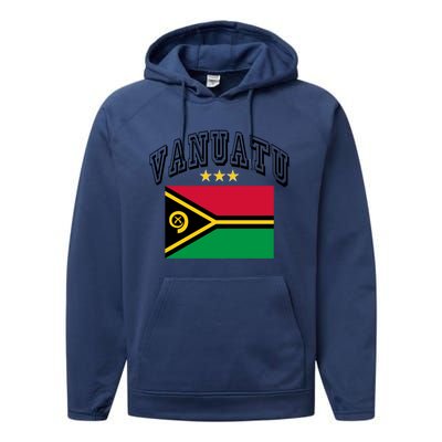 Retro Vanuatu Flag Athletic Gift Performance Fleece Hoodie