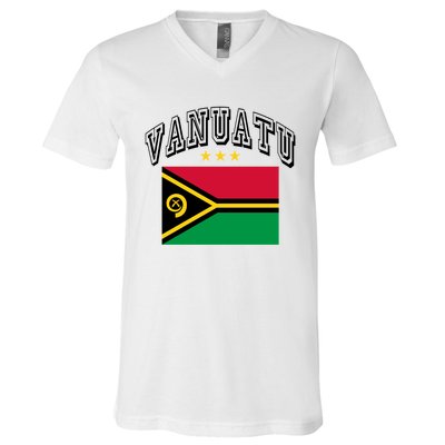 Retro Vanuatu Flag Athletic Gift V-Neck T-Shirt