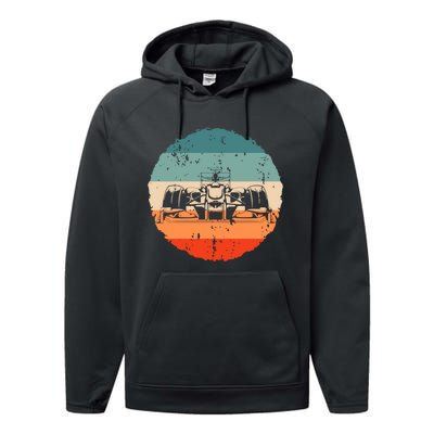 Retro Vintage Formula Racing Lovers Silhouette Race Car Fan Performance Fleece Hoodie