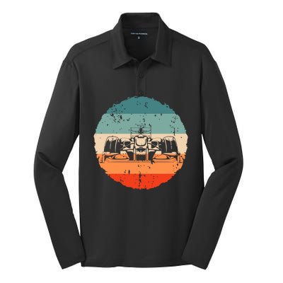 Retro Vintage Formula Racing Lovers Silhouette Race Car Fan Silk Touch Performance Long Sleeve Polo