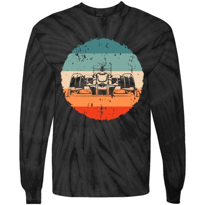 Retro Vintage Formula Racing Lovers Silhouette Race Car Fan Tie-Dye Long Sleeve Shirt