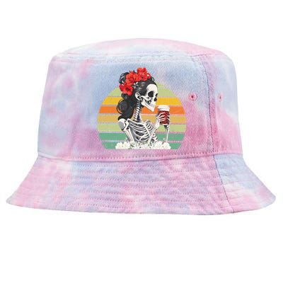 Retro Vintage Floral Skeleton Nurse Funny Nursing Halloween Gift Tie-Dyed Bucket Hat