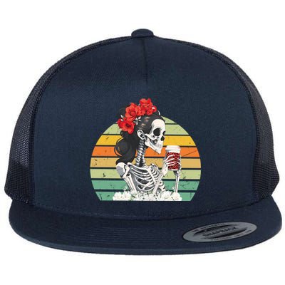 Retro Vintage Floral Skeleton Nurse Funny Nursing Halloween Gift Flat Bill Trucker Hat