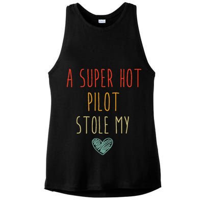 Retro Vintage Funny A Super Hot Pilot Stole My Heart Ladies PosiCharge Tri-Blend Wicking Tank