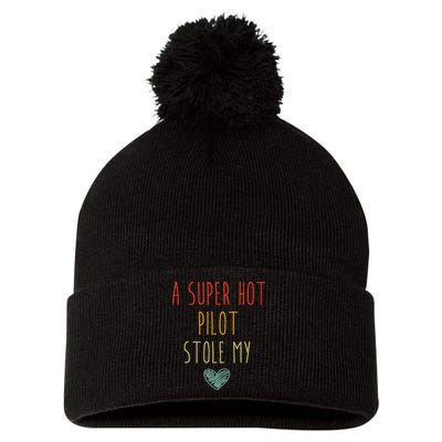 Retro Vintage Funny A Super Hot Pilot Stole My Heart Pom Pom 12in Knit Beanie