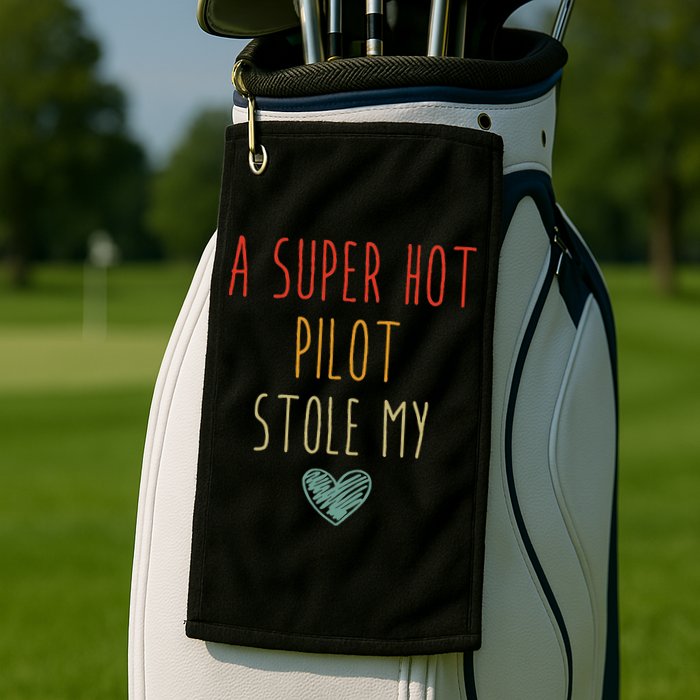 Retro Vintage Funny A Super Hot Pilot Stole My Heart Golf Towel