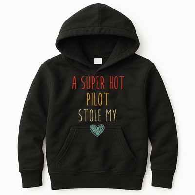 Retro Vintage Funny A Super Hot Pilot Stole My Heart Kids Hoodie