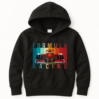 Retro Vintage Formula Racing Car Silhouette Race Car Formula Kids Hoodie