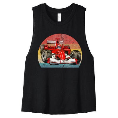 Retro Vintage Formula Racing Lovers Race Car Fan Women's Racerback Cropped Tank