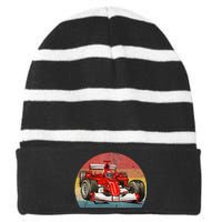 Retro Vintage Formula Racing Lovers Race Car Fan Striped Beanie with Solid Band