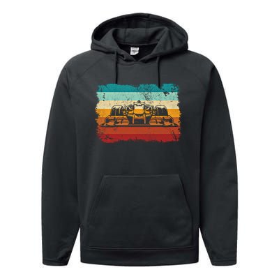 Retro Vintage Formula Racing Lovers Silhouette Race Car Fan Giftretro Vintage Fo Performance Fleece Hoodie