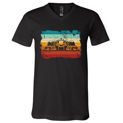 Retro Vintage Formula Racing Lovers Silhouette Race Car Fan Giftretro Vintage Fo V-Neck T-Shirt