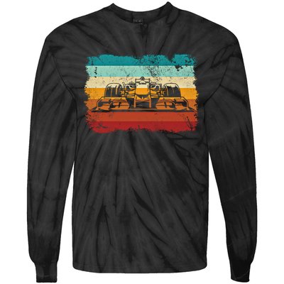 Retro Vintage Formula Racing Lovers Silhouette Race Car Fan Giftretro Vintage Fo Tie-Dye Long Sleeve Shirt