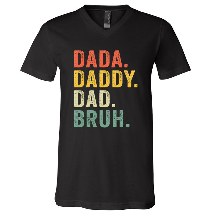 Retro Vintage Funny Dada Daddy Dad Bruh Men Gift For Dad V-Neck T-Shirt