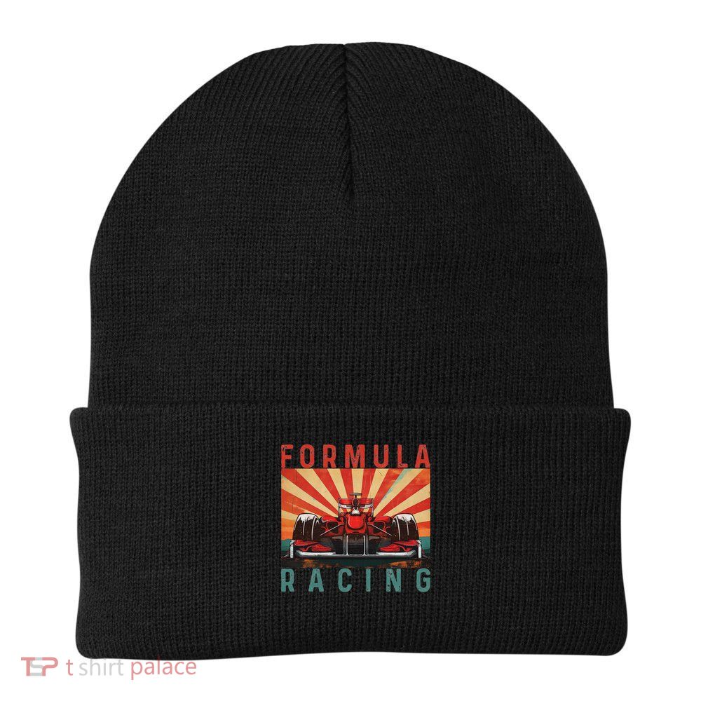 Retro Vintage Formula Racing Car Silhouette Race Car Formula Beanie