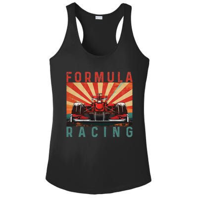 Retro Vintage Formula Racing Car Silhouette Race Car Formula Ladies PosiCharge Competitor Racerback Tank