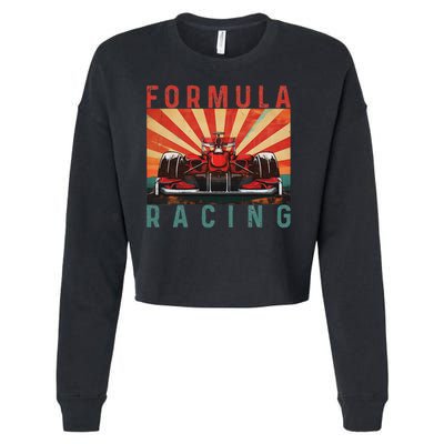 Retro Vintage Formula Racing Car Silhouette Race Car Formula Cropped Pullover Crew