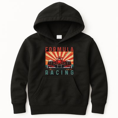 Retro Vintage Formula Racing Car Silhouette Race Car Formula Kids Hoodie