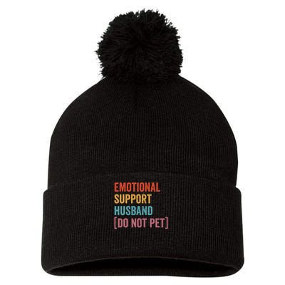 Retro Vintage Funny Emotional Support Husband Do Not Pet Pom Pom 12in Knit Beanie