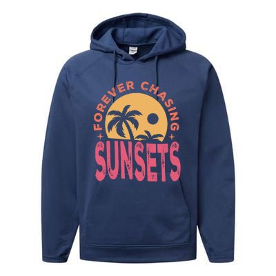 Retro Vintage Forever Chasing Sunsets Summer Vacation Outfit Performance Fleece Hoodie