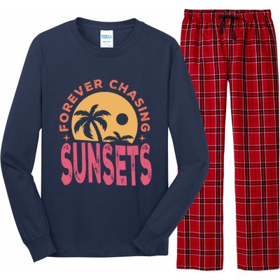 Retro Vintage Forever Chasing Sunsets Summer Vacation Outfit Long Sleeve Pajama Set