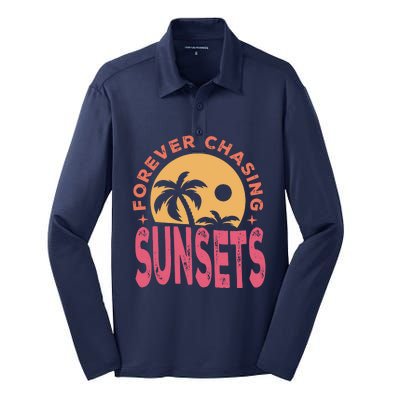 Retro Vintage Forever Chasing Sunsets Summer Vacation Outfit Silk Touch Performance Long Sleeve Polo