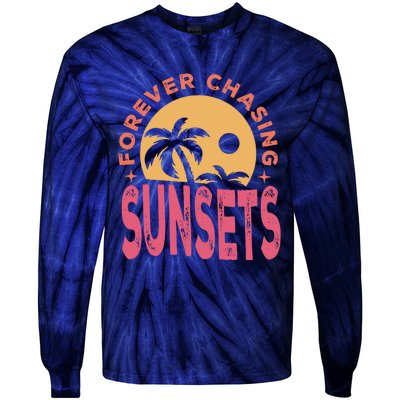 Retro Vintage Forever Chasing Sunsets Summer Vacation Outfit Tie-Dye Long Sleeve Shirt