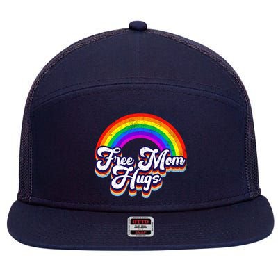 Retro Vintage Free Mom Hugs Rainbow LGBTQ Pride 7 Panel Mesh Trucker Snapback Hat