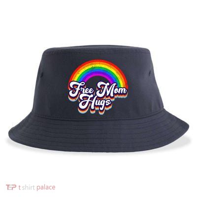 Retro Vintage Free Mom Hugs Rainbow LGBTQ Pride Sustainable Bucket Hat