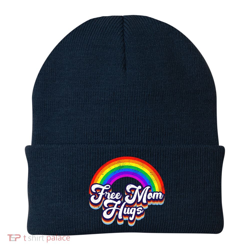 Retro Vintage Free Mom Hugs Rainbow LGBTQ Pride Beanie