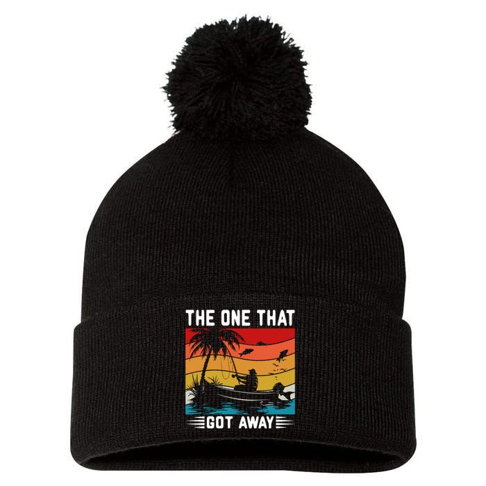 Retro Vintage Fishing Graphic Pom Pom 12in Knit Beanie