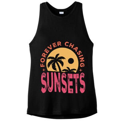 Retro Vintage Forever Chasing Sunsets Summer Vacation Outfit Ladies PosiCharge Tri-Blend Wicking Tank