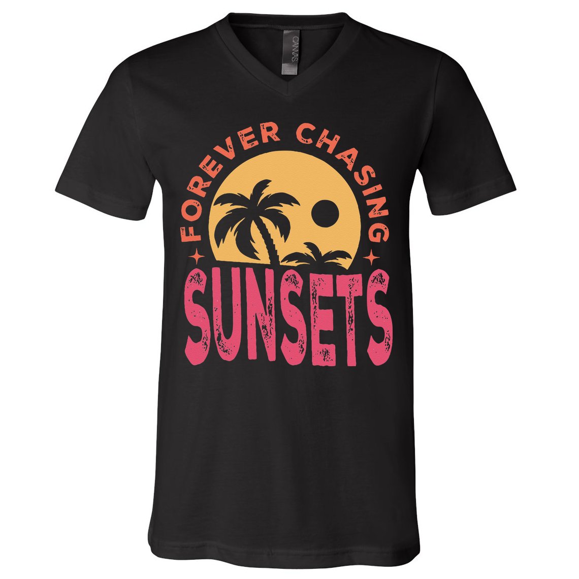 Retro Vintage Forever Chasing Sunsets Summer Vacation Outfit V-Neck T-Shirt