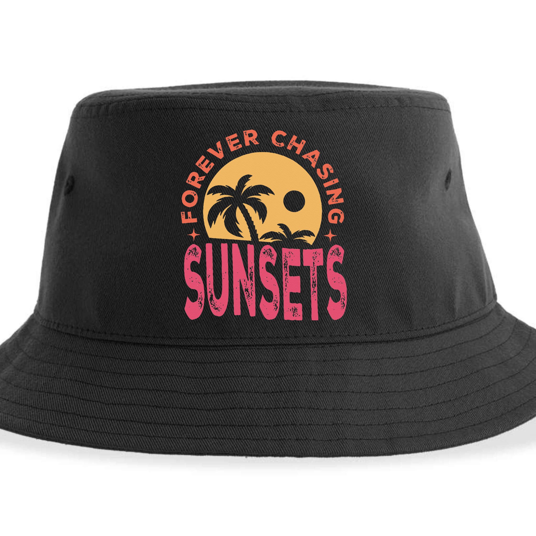 Retro Vintage Forever Chasing Sunsets Summer Vacation Outfit Sustainable Bucket Hat