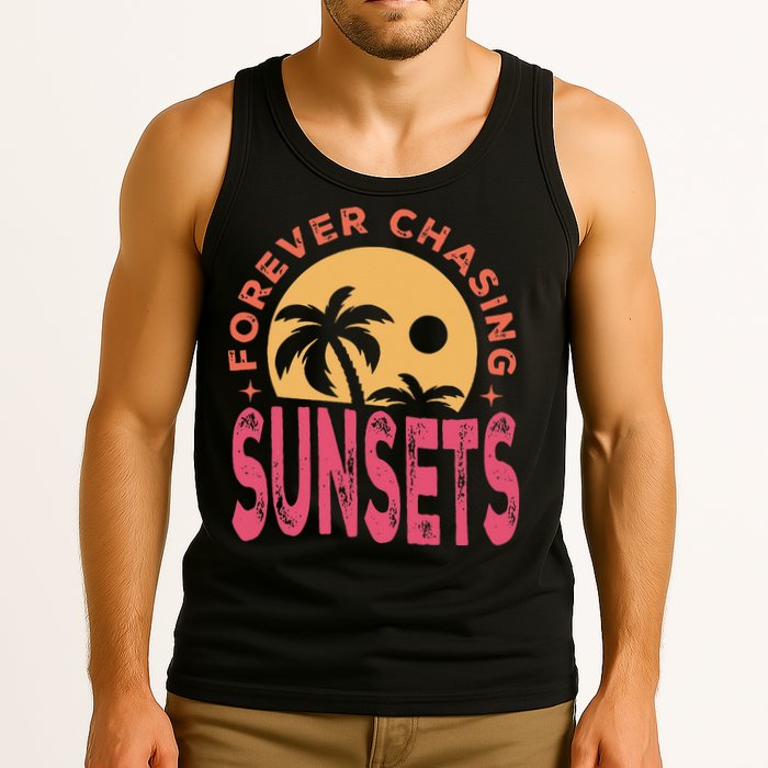 Retro Vintage Forever Chasing Sunsets Summer Vacation Outfit Tank Top