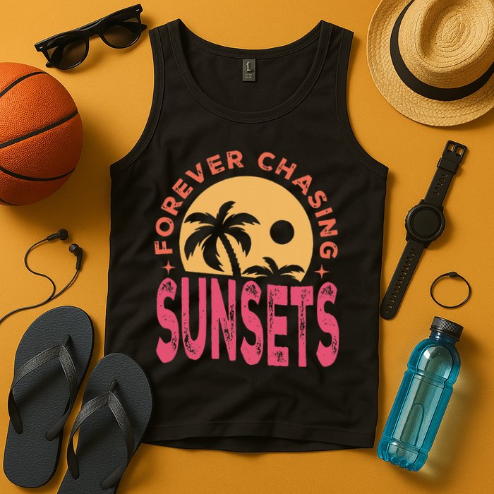Retro Vintage Forever Chasing Sunsets Summer Vacation Outfit Tank Top
