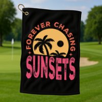 Retro Vintage Forever Chasing Sunsets Summer Vacation Outfit Golf Towel
