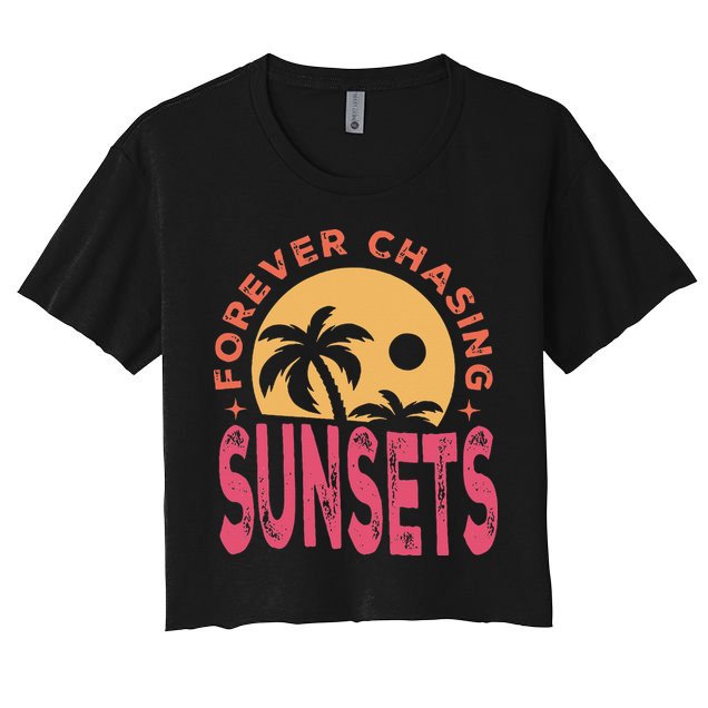 Retro Vintage Forever Chasing Sunsets Summer Vacation Outfit Crop Top