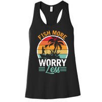 Retro Vintage Fishing Theme Print Women's Racerback Tank