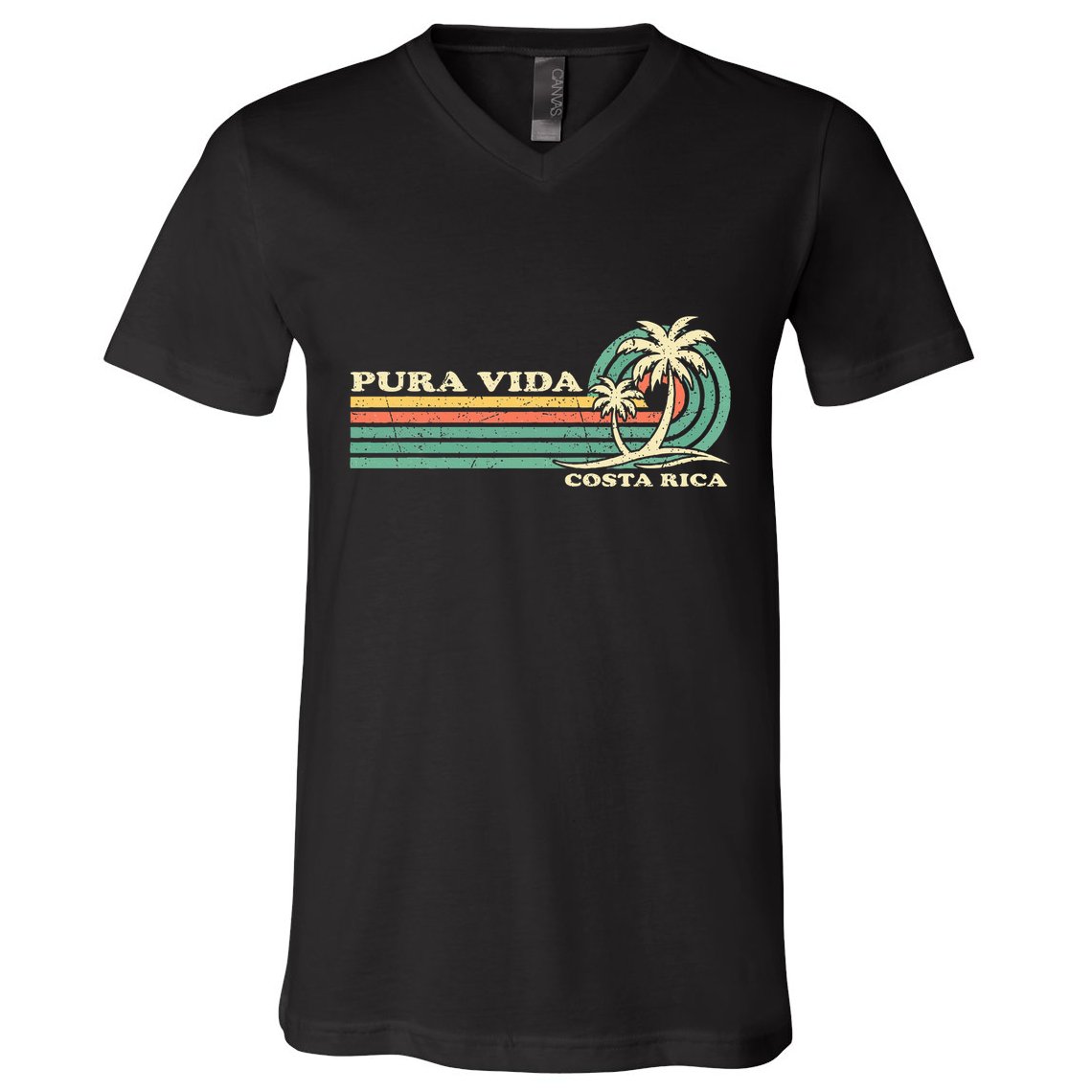 Retro Vintage Family Vacation Costa Rica Pura Vida Beach V-Neck T-Shirt