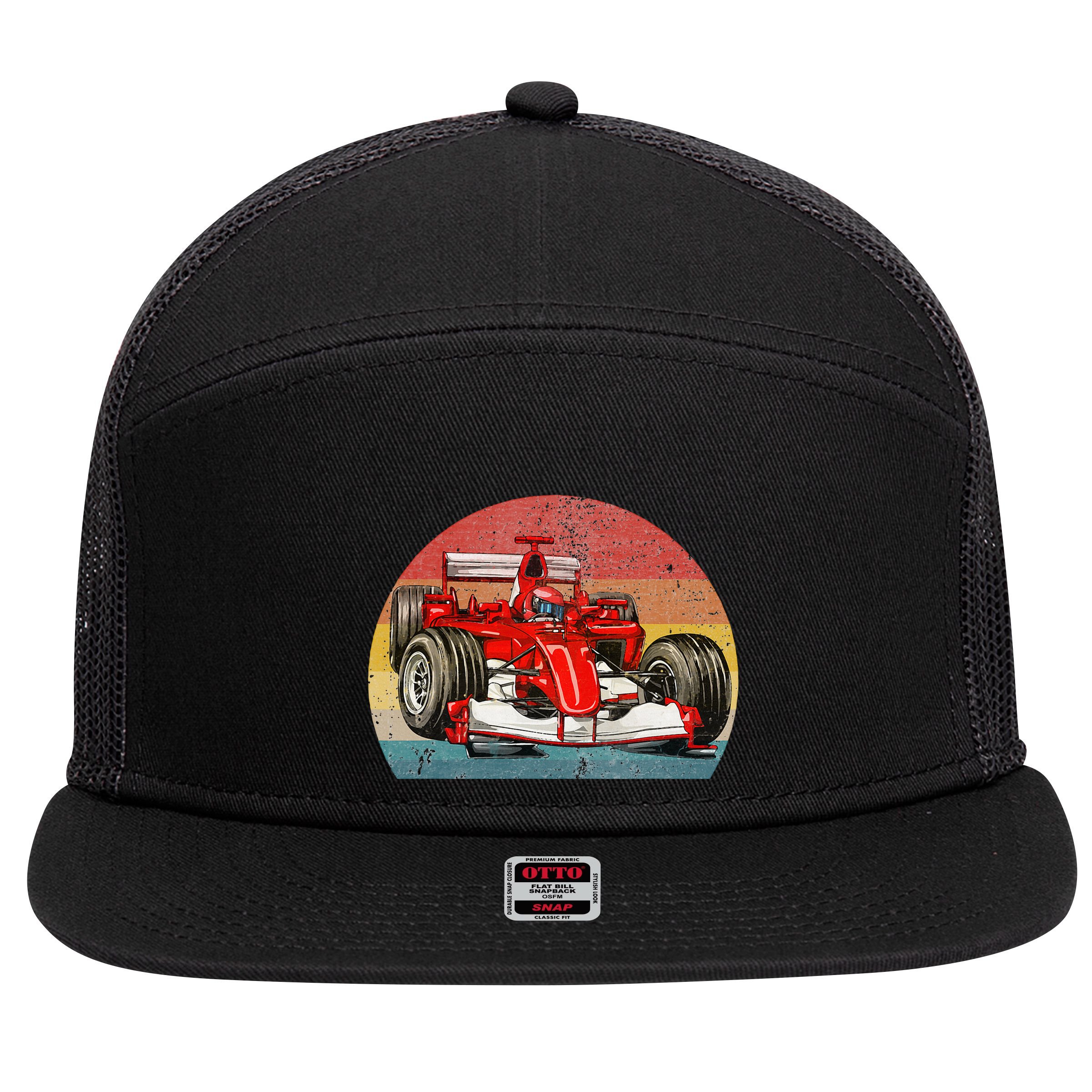 Retro Vintage Formula Racing Lovers Race Car 7 Panel Mesh Trucker Snapback Hat