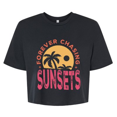 Retro Vintage Forever Chasing Sunsets Summer Vacation Outfit Bella+Canvas Jersey Crop Tee