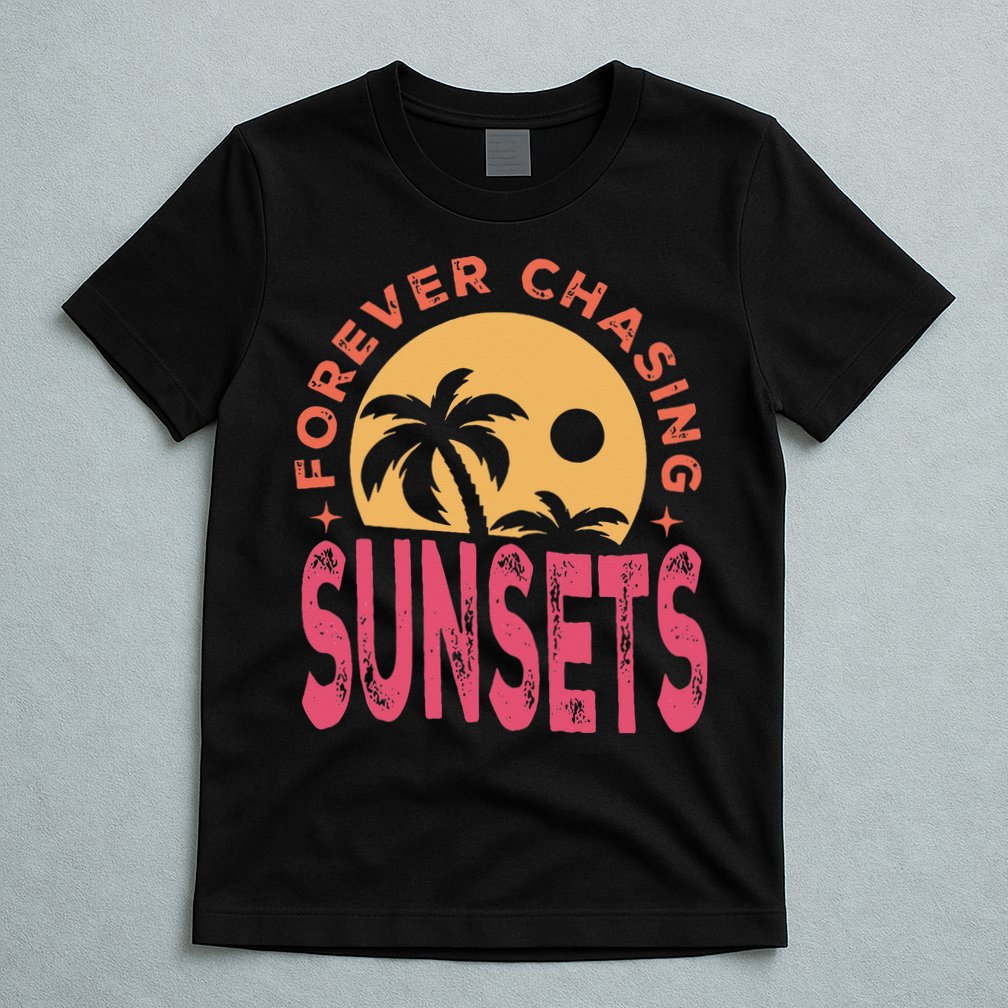 Retro Vintage Forever Chasing Sunsets Summer Vacation Outfit T-Shirt