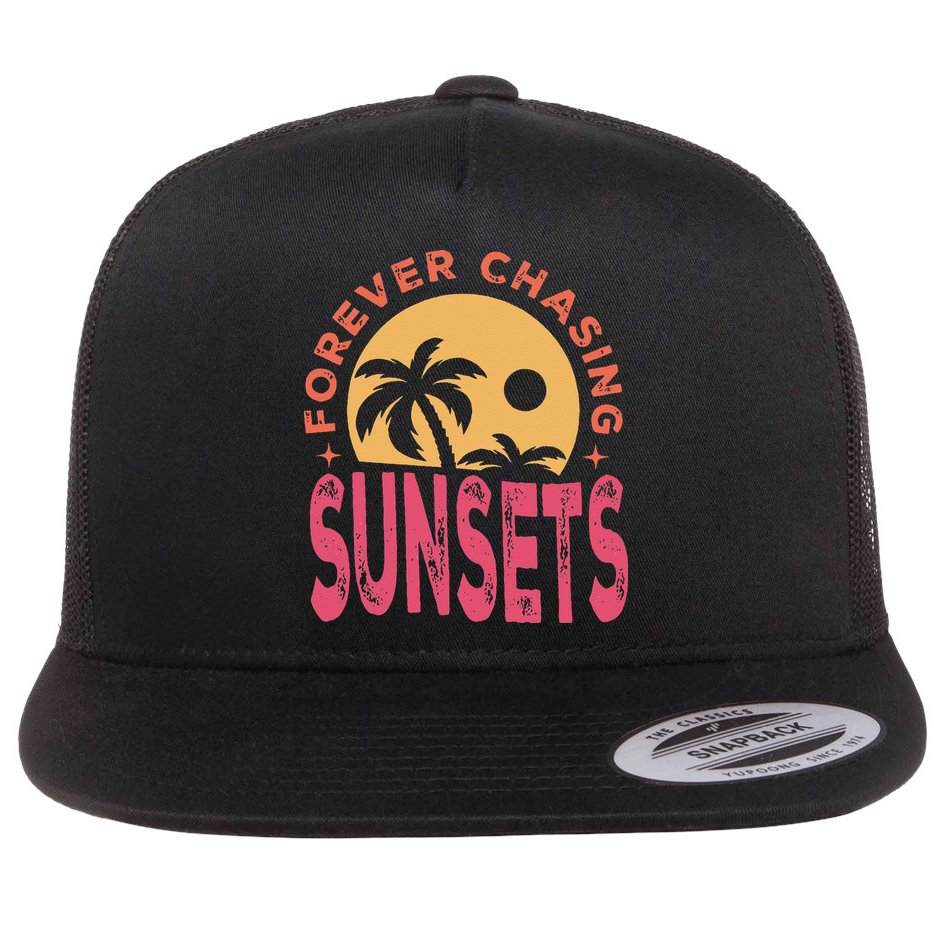 Retro Vintage Forever Chasing Sunsets Summer Vacation Outfit Flat Bill Trucker Hat
