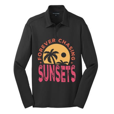 Retro Vintage Forever Chasing Sunsets Summer Vacation Outfit Silk Touch Performance Long Sleeve Polo