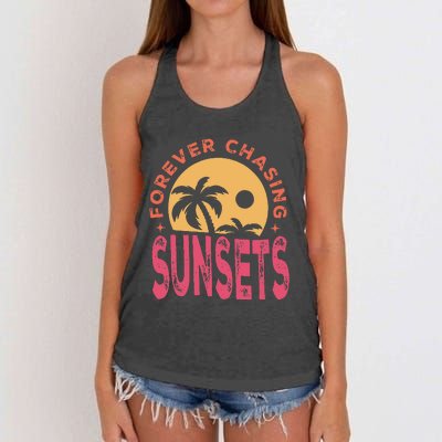 Retro Vintage Forever Chasing Sunsets Summer Vacation Outfit Women's Knotted Racerback Tank