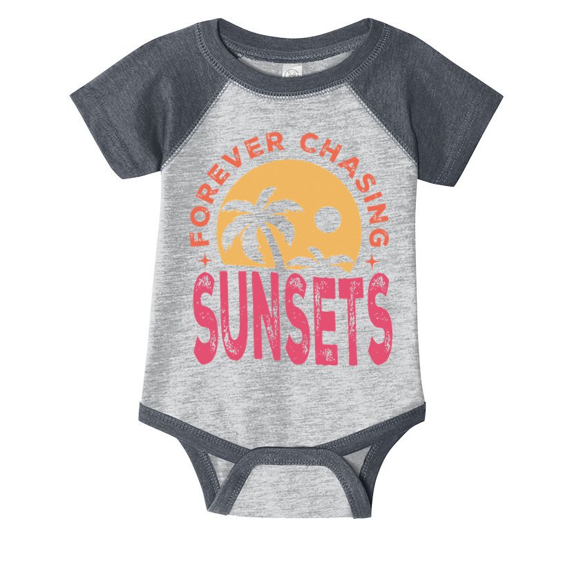 Retro Vintage Forever Chasing Sunsets Summer Vacation Outfit Infant Baby Jersey Bodysuit